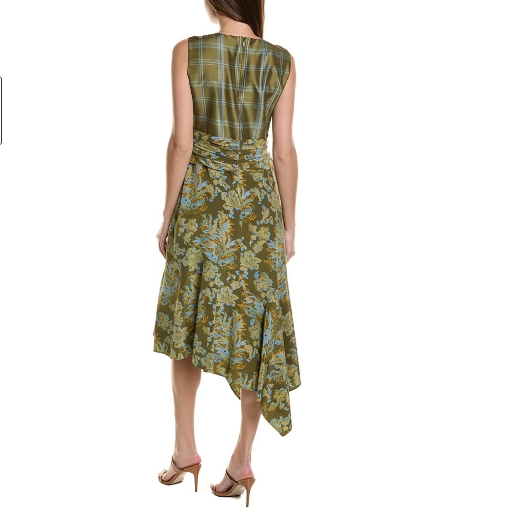 Lafayette148 New York Patchwork Asymmetric Midi Dress, Chive Green, Size 12 - Picture 5 of 16